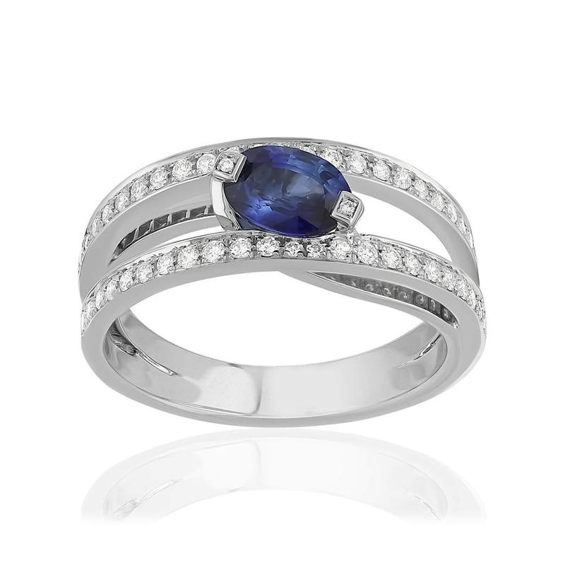 Bague or blanc 750, saphir et diamants - vue 1