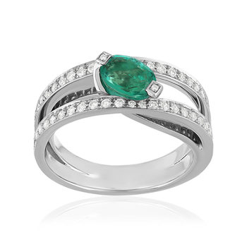 Bague or blanc emeraude diamant