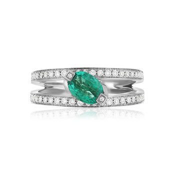 Bague or blanc emeraude diamant