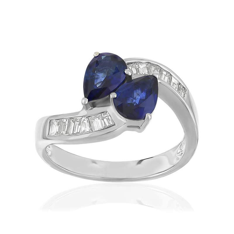 Bague or blanc 750, saphir et diamants - vue 1