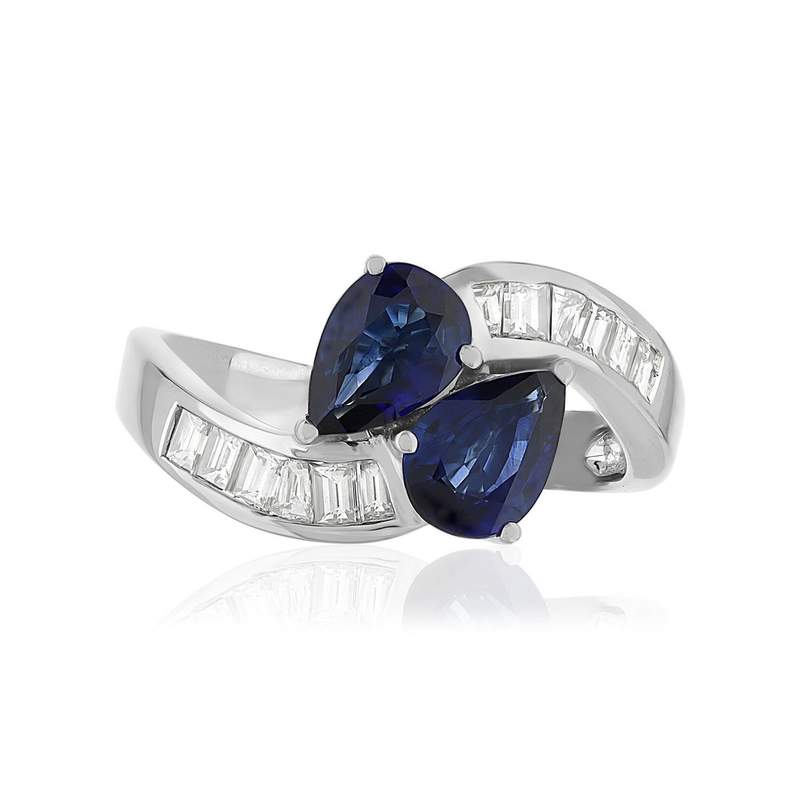 Bague or blanc 750, saphir et diamants - vue 3