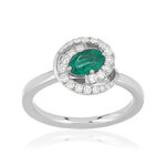 Bague or blanc emeraude diamant - vue 1