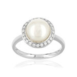 Bague or 750 blanc perle de culture du Japon diamant - vue 1