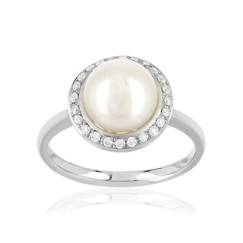 Bague or 750 blanc perle de culture du Japon diamant
