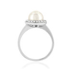 Bague or 750 blanc perle de culture du Japon diamant - vue 2