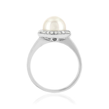 Ring gold 750 white Japanese cultured pearl diamond