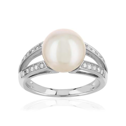 Ring gold 750 white Japanese cultured pearl diamond