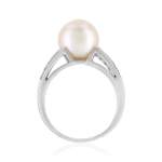 Bague or 750 blanc perle de culture du Japon diamant - vue 2