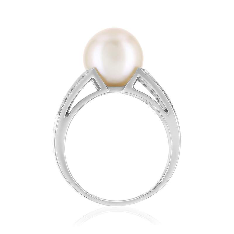 Bague or 750 blanc perle de culture du Japon diamant - vue 2