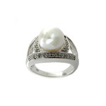 Bague or 750 blanc perle de culture du Japon diamant - vue 1