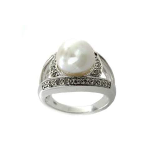 Bague or 750 blanc perle de culture du Japon diamant