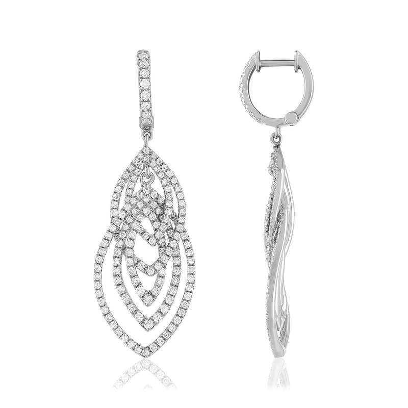 750 white gold earrings with diamonds - view 1