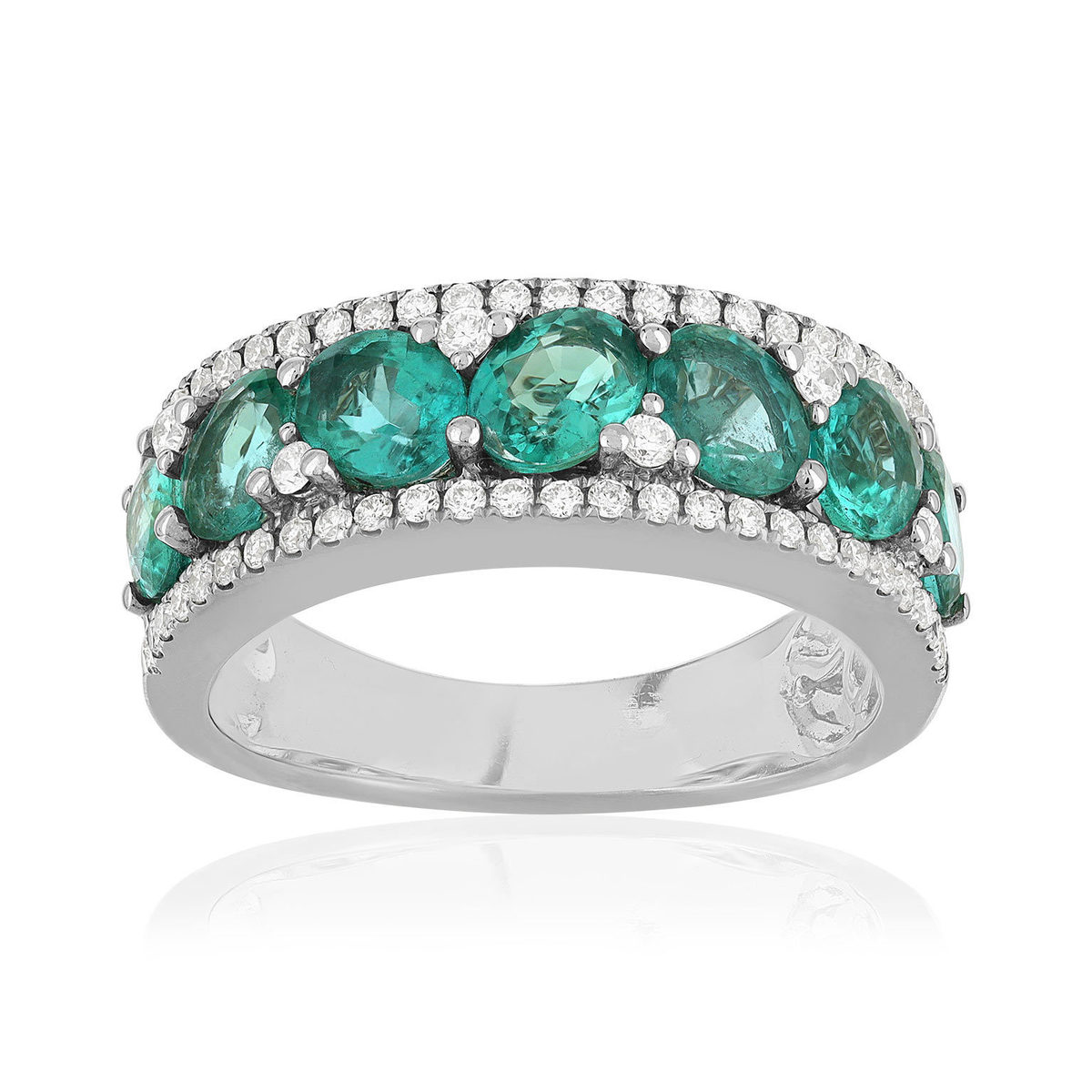 Bague or blanc 750, emeraudes et diamants