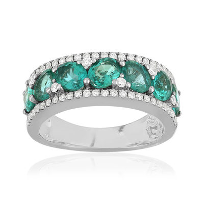 Bague or blanc 750, emeraudes et diamants - vue 1