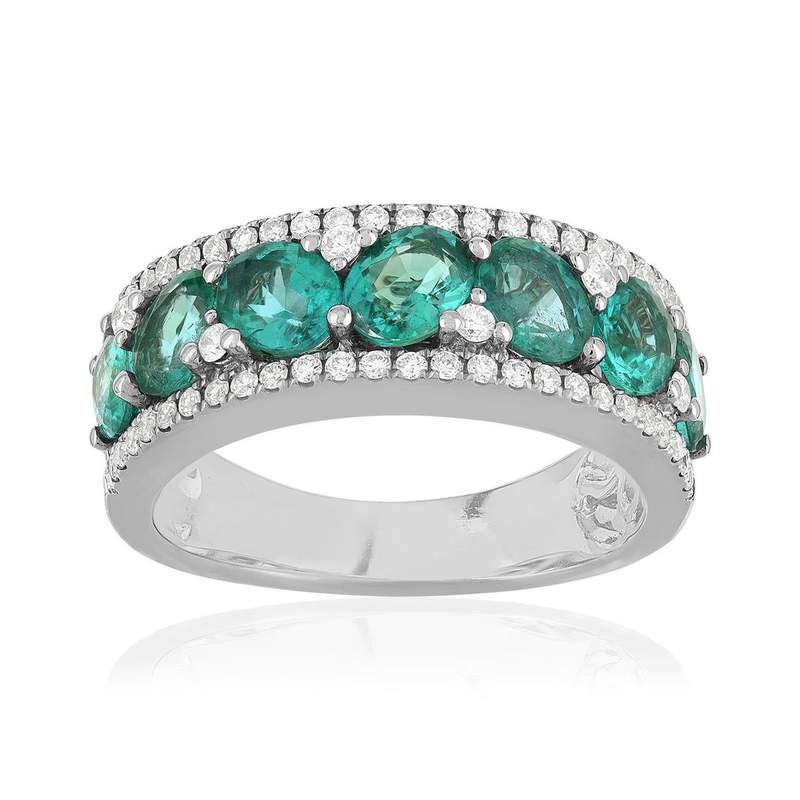 Bague or blanc 750, emeraudes et diamants - vue 1