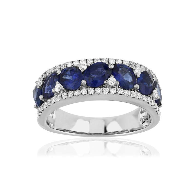 Bague or 750 blanc saphir diamant - vue 1