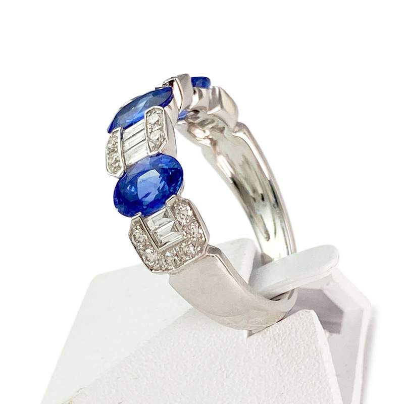 Bague or 750 blanc saphir diamant - vue 2