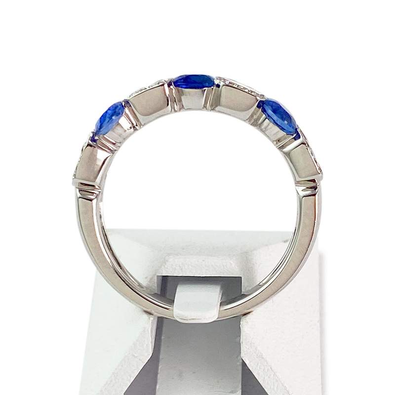 Bague or 750 blanc saphir diamant - vue 3