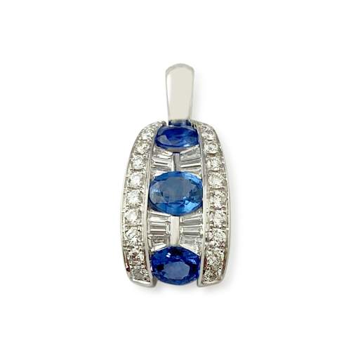 Pendentif or 750 blanc saphir diamant