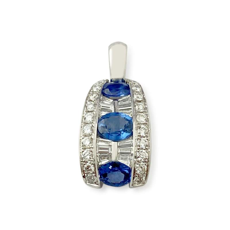 Pendentif or 750 blanc saphir diamant - vue 1