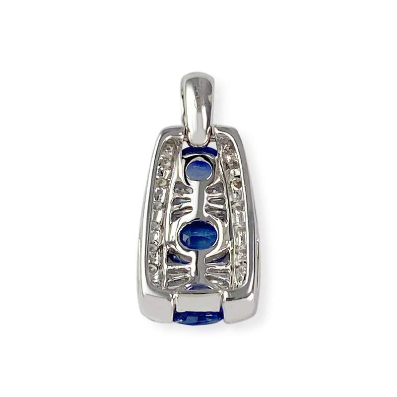 Pendentif or 750 blanc saphir diamant - vue 2