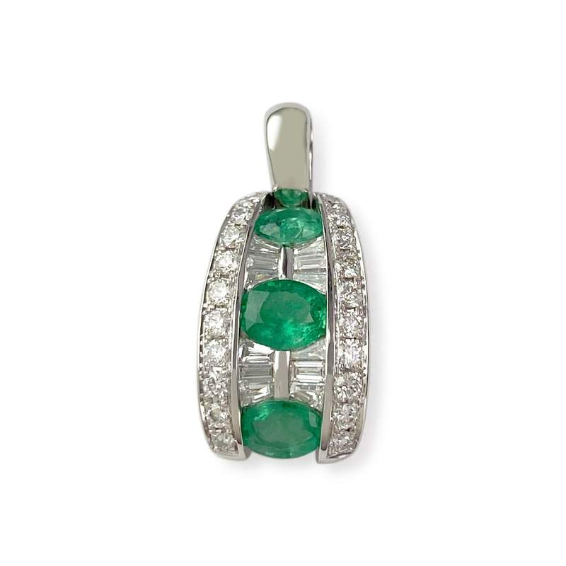 Pendentif or 750 blanc emeraude diamant - vue 1