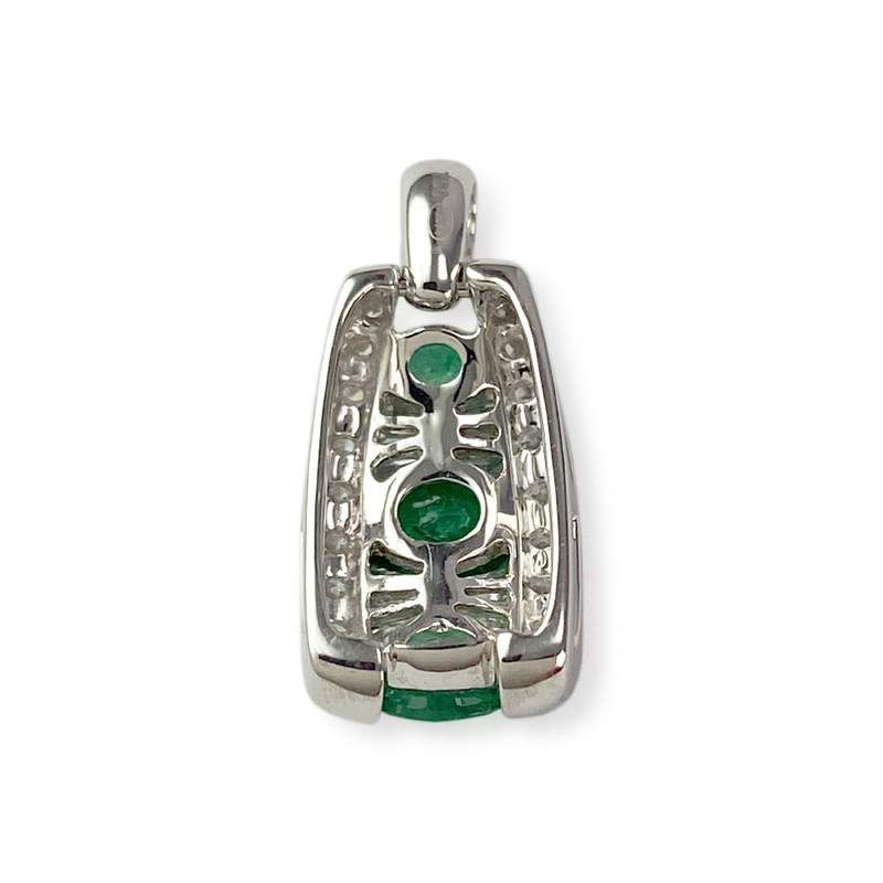 Pendentif or 750 blanc emeraude diamant - vue 2