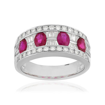 Ring gold 750 white ruby diamond
