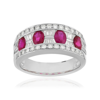 Bague or 750 blanc rubis diamant