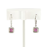 Boucles d'oreilles or 750 blanc rubis diamant - vue 3