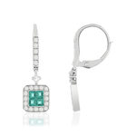 Boucles d'oreilles or 750 blanc emeraude diamant - vue 1
