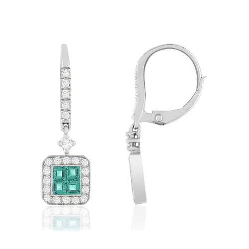 Earrings gold 750 white emerald diamond