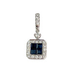 Pendentif or 750 blanc saphir diamant - vue 1