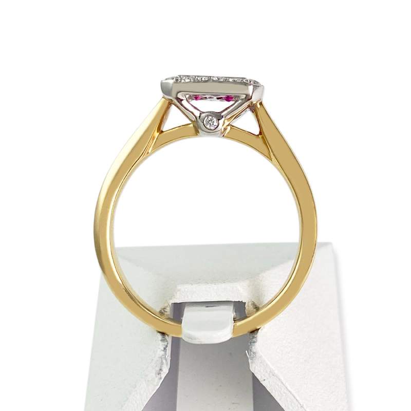 Bague 2 ors 750 rubis diamant - vue 3