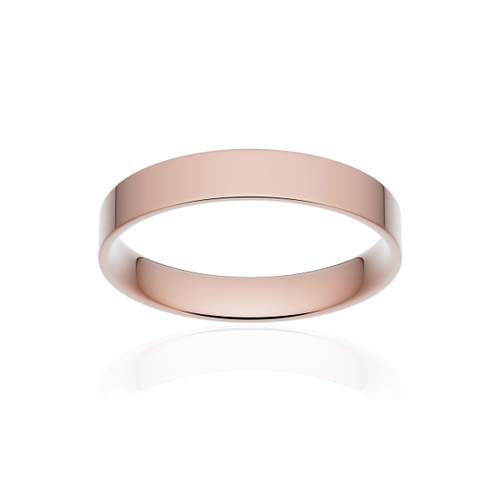 Klassieke trouwring plat lint comfort goud 750 roze gepolijst 3,5 mm