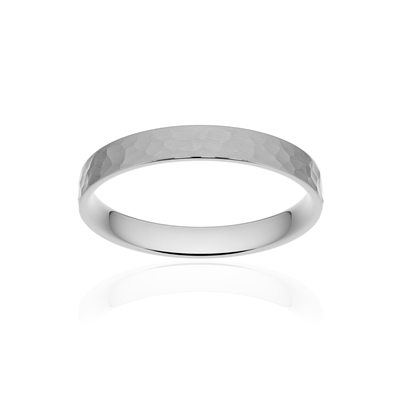 Alliance classique ruban plat confort or 750 blanc martelé 3 mm