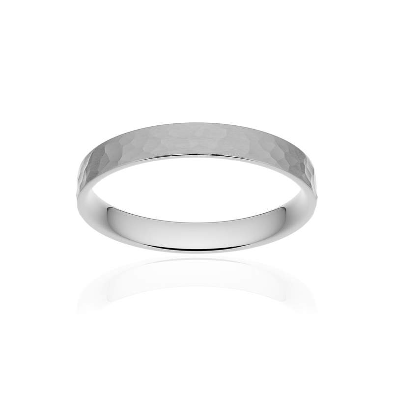 Alliance classique ruban plat confort or 750 blanc martelé 3 mm - vue 1
