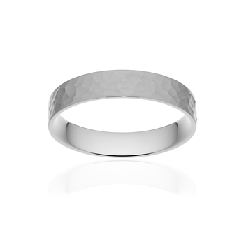 Alliance classique ruban plat confort or 750 blanc martelé 4 mm