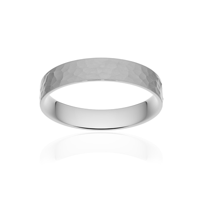 Alliance classique ruban plat confort or 750 blanc martelé 4 mm