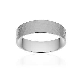 Alliance classique ruban plat confort or 750 blanc martelé 5,5 mm