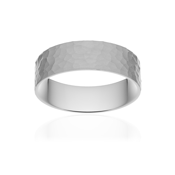 Alliance classique ruban plat confort or 750 blanc martelé 6 mm