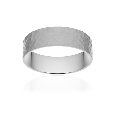Alliance classique ruban plat confort or 750 blanc martelé 6 mm - vue 1