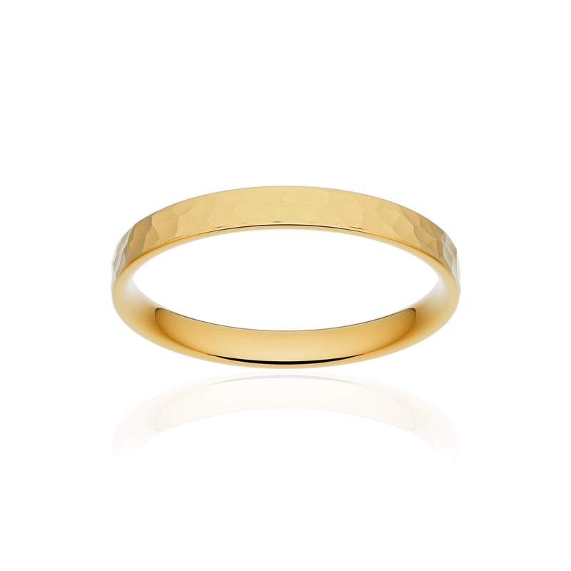 Alliance classique ruban plat confort or 750 jaune martelé 2,5 mm - vue 1