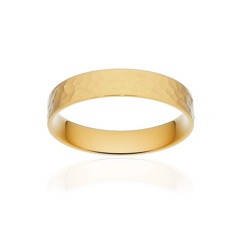 Alliance classique ruban plat confort or 750 jaune martelé 4 mm - vue 1