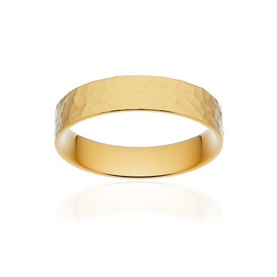 Alliance classique ruban plat confort or 750 jaune martelé 4,5 mm