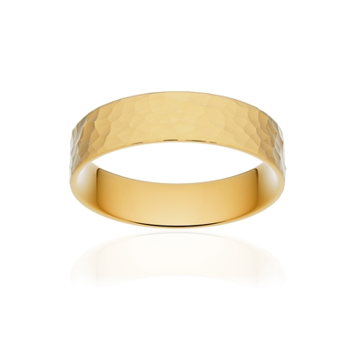 Klassieke trouwring plat lint comfort goud 750 gehamerd geel 5 mm