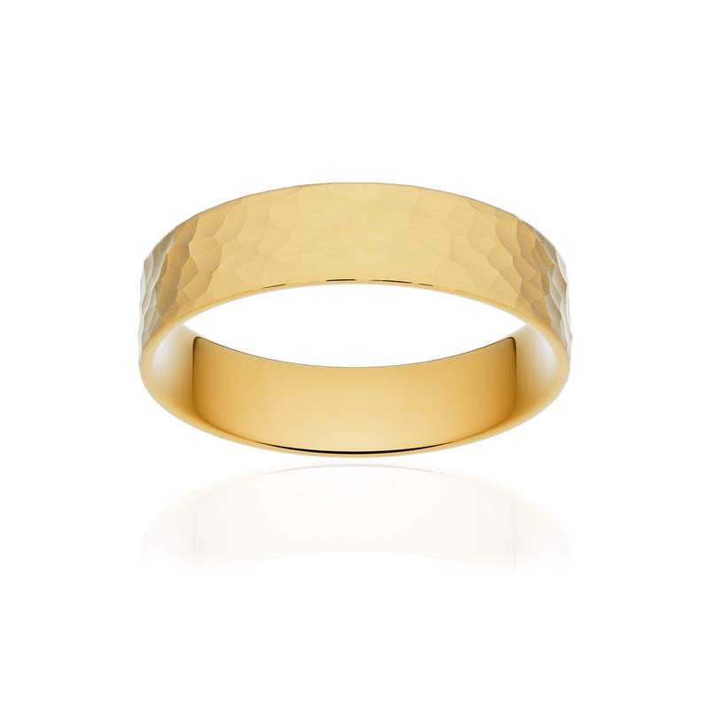Alliance classique ruban plat confort or 750 jaune martelé 5 mm - vue 1