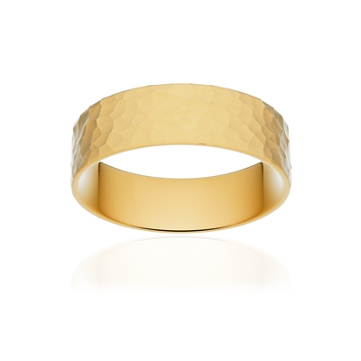 Alliance classique ruban plat confort or 750 jaune martelé 6 mm