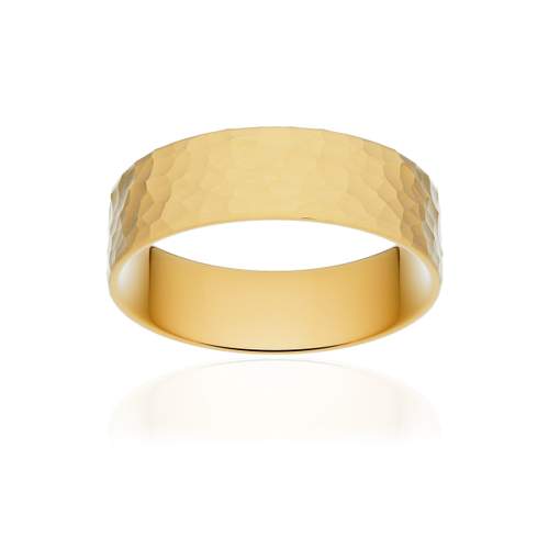 Alliance classique ruban plat confort or 750 jaune martelé 6 mm