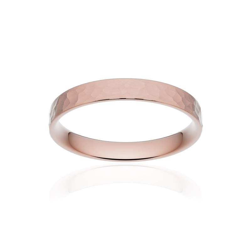 Alliance classique ruban plat confort or 750 rose martelé 3 mm - vue 1